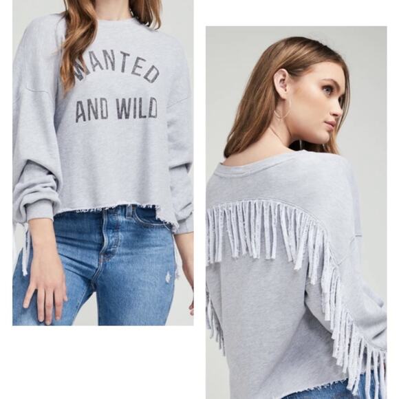NWT Wildfox Ophelia raw fringe detail cut off sweatshirt - Picture 1 of 13